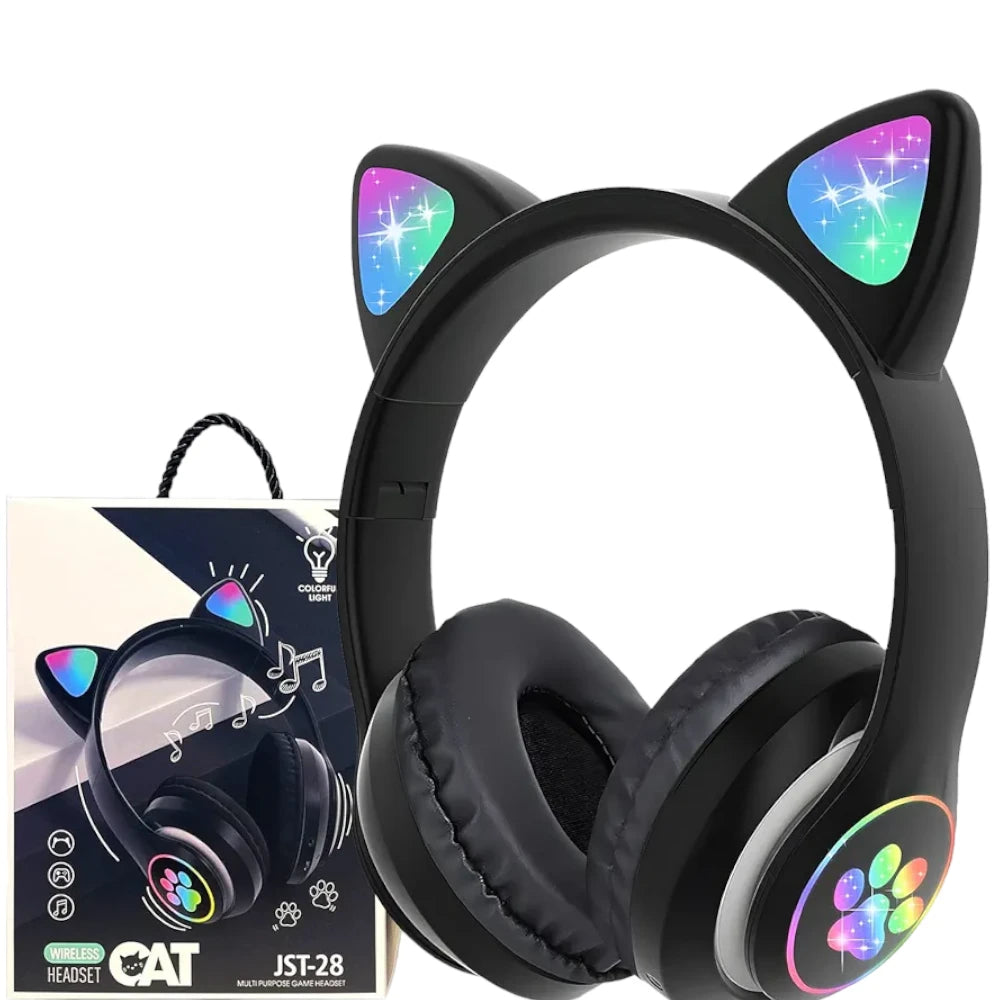 Headphones Bluetooth LED cat kitty paw Wireless Headphones Cat Ear LED Light Up Bluetooth Foldable Headphones Over Ear w/Microphone for Online Distant Learning