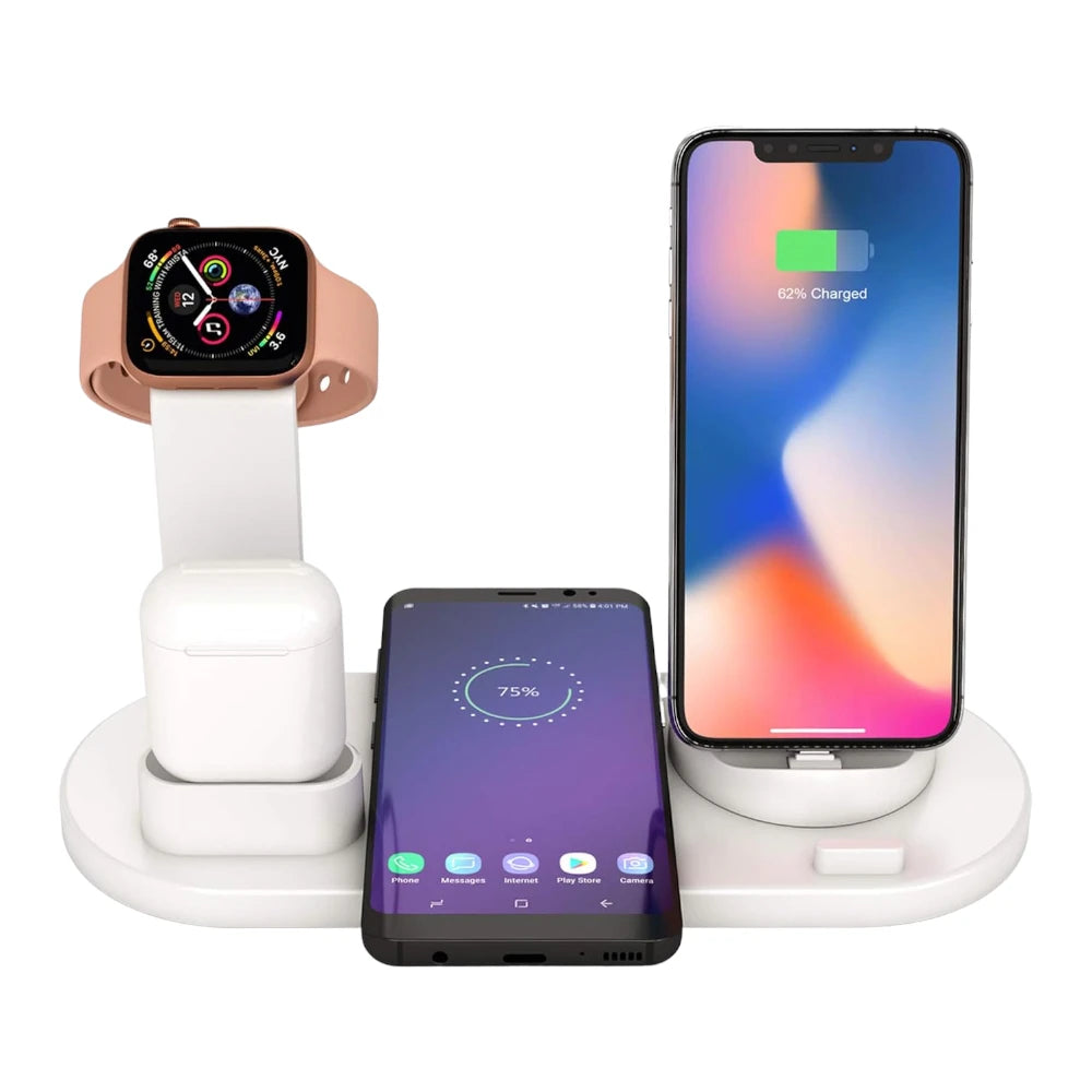 Wireless Charger Stand, 6 in 1 Multi-Function Wireless Charging Station Dock for Apple Watch Airpods, Qi Fast Wireless Charger Holder Pad for iPhone 11 Pro Max X XS XR and Android usb c Smartphone  (White)