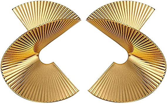 Gold Geometric Earrings Exaggerated Statement Earrings Punk Stylish Sectored Twisted Earring Jewelry for Women and Girls Earrings 00001