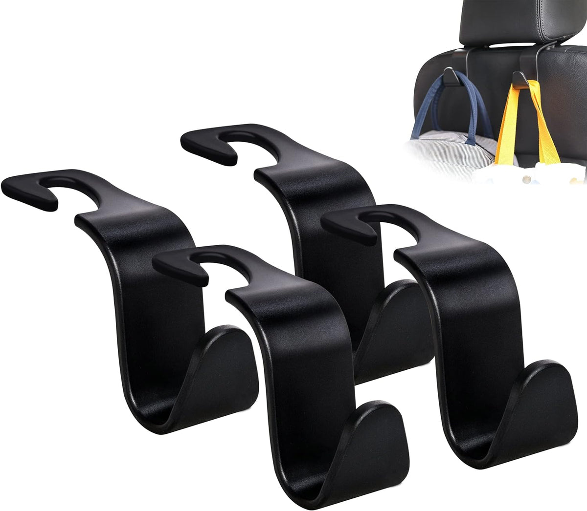 Car Seat Headrest Hook 4 Pack Hanger Storage Organizer Universal for Handbag Purse Coat fit Universal Vehicle Car Black S Type
