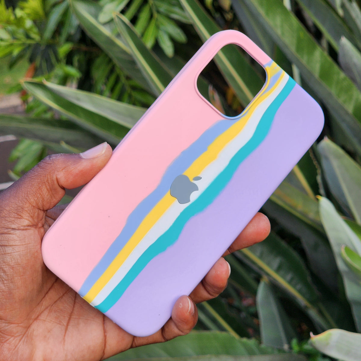 IPhone 14 pro silicone phone case rainbow stripes