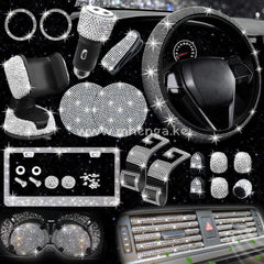 27 Pcs Bling Car Accessories Set For Women Steering Wheel Covers Universal Fit 15 Inch License