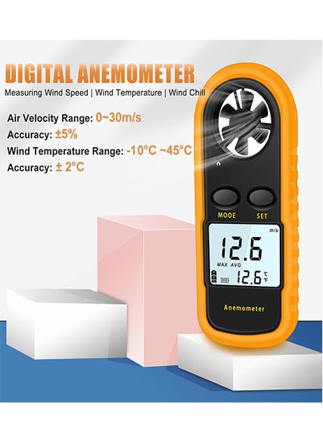 GM 816 Handheld Anemometer, Digital Wind Speed Meter Air Flow Meter for Measuring Wind Speed Temperature and Wind Chill, Portable Wind Gauge for HAVC Drone Sailing Fishing(LCD Backlight)