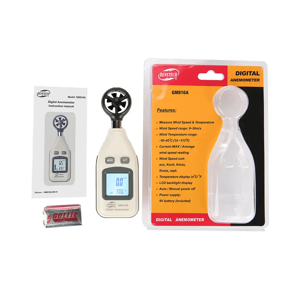 GM816A High Precision LCD Display Digital Anemometer Portable Hand-held Wind Speed Air Temperature Meter