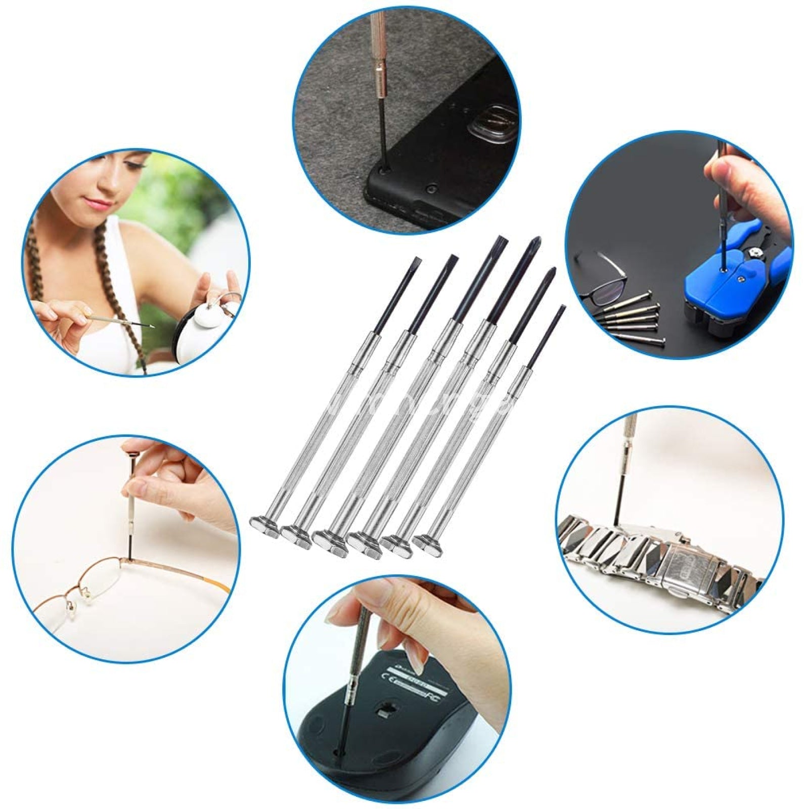 6Pcs Mini Screwdriver Set With Case Precision Kit 6 Different Size Flathead And Phillips