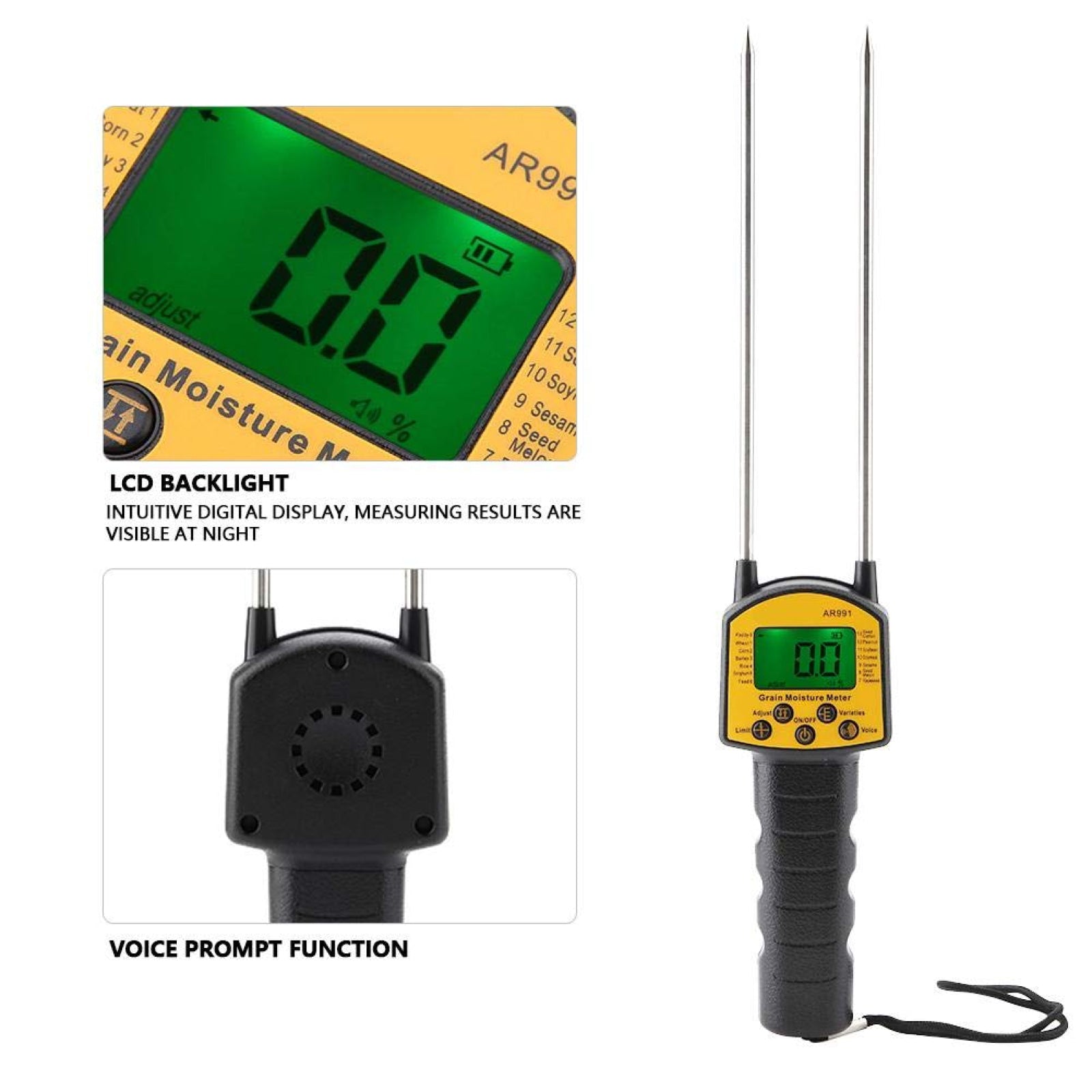 Ar991 Digital Lcd Grain Moisture Meter For Wheat Corn Rice Peanut Soybean
