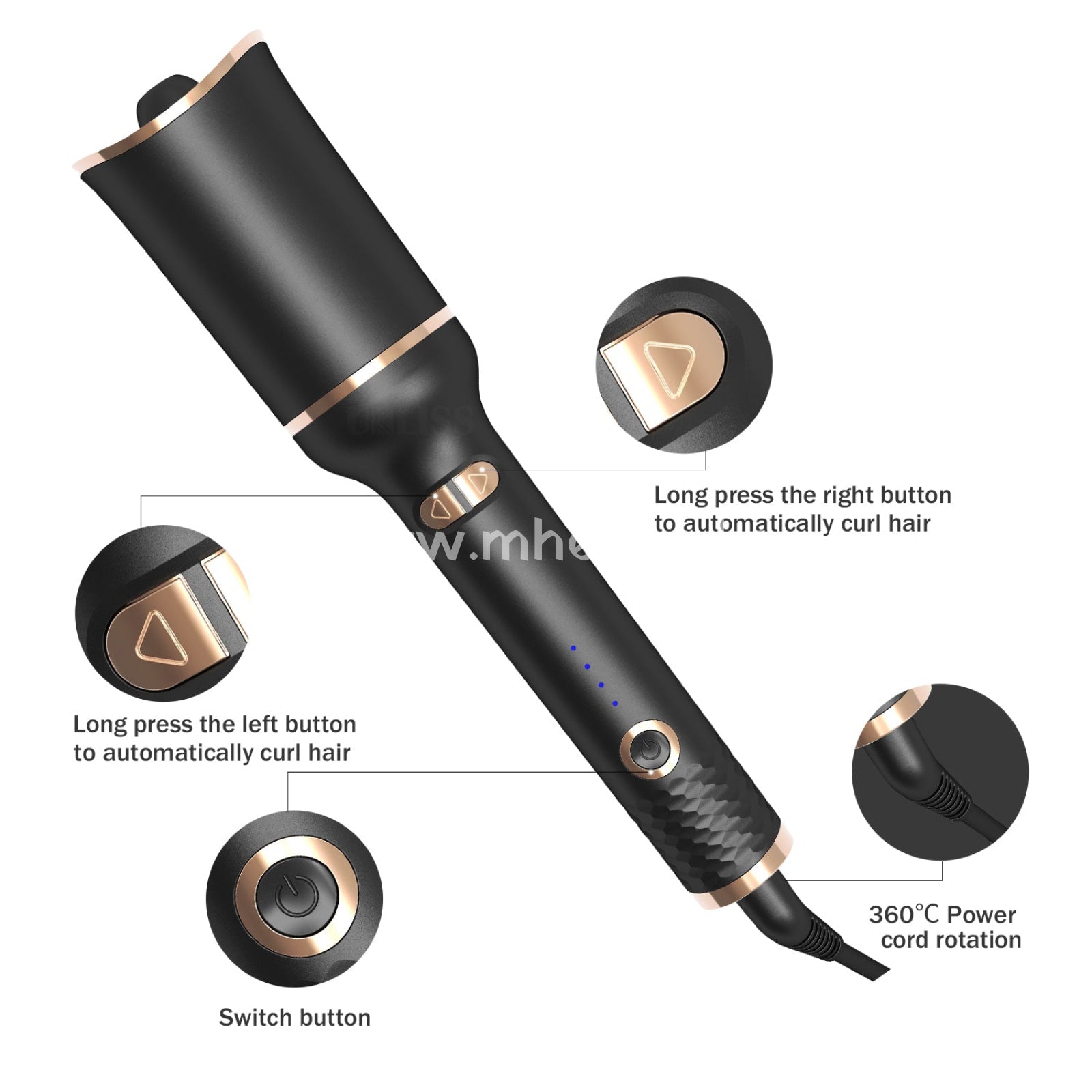 Automatic Hair Curling Iron With Ceramic Ionic Barrel Smart Anti-Stuck Auto Rotating Wand