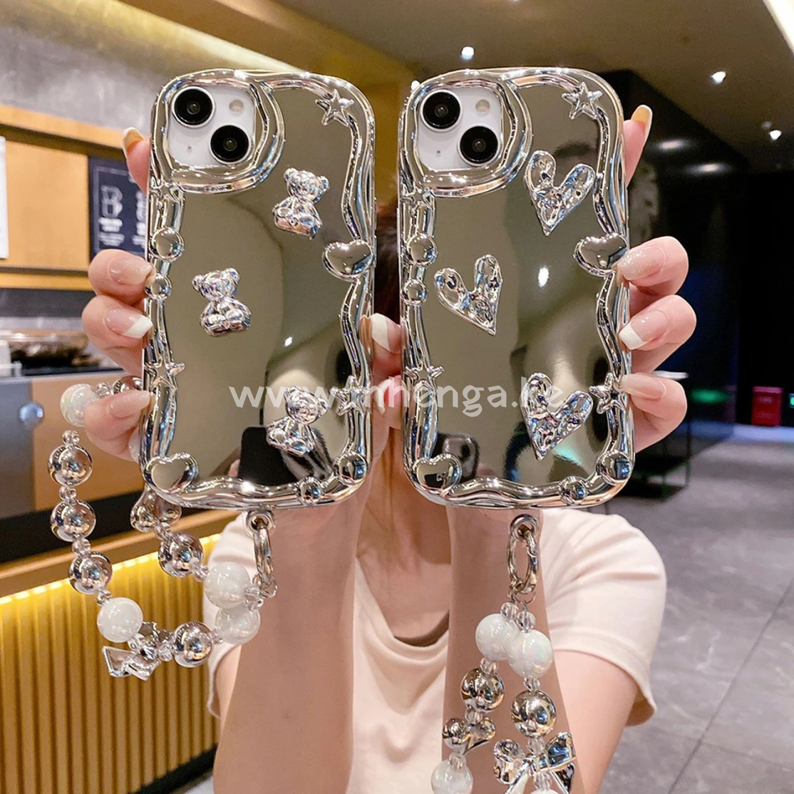 Compatible With Iphone 11 Case Cute Electro Plated 3D Bear Glossy Full Body Protection Soft