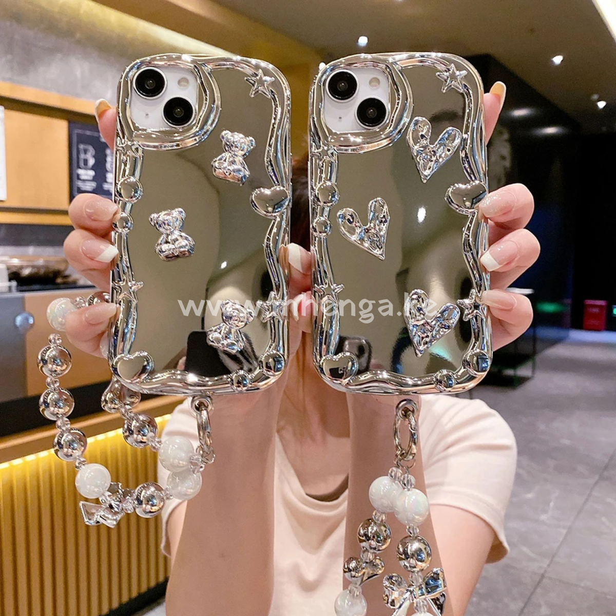 Compatible With Iphone 11 Pro Max Case Cute Electro Plated 3D Bear Glossy Full Body Protection Soft