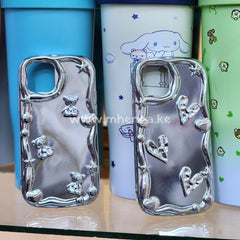 Compatible With Iphone 12 / Pro Case Cute Electro Plated 3D Heart Glossy Full Body Protection Soft