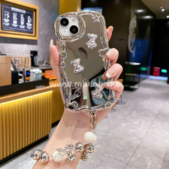 Compatible With Iphone 13 Pro Max Case Cute Electro Plated 3D Bear Glossy Full Body Protection Soft