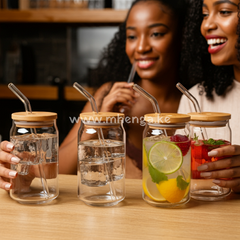 Drinking Glasses With Bamboo Lids And Glass Straw 16Oz Can Shaped Cups Beer Iced Coffee Cute Tea