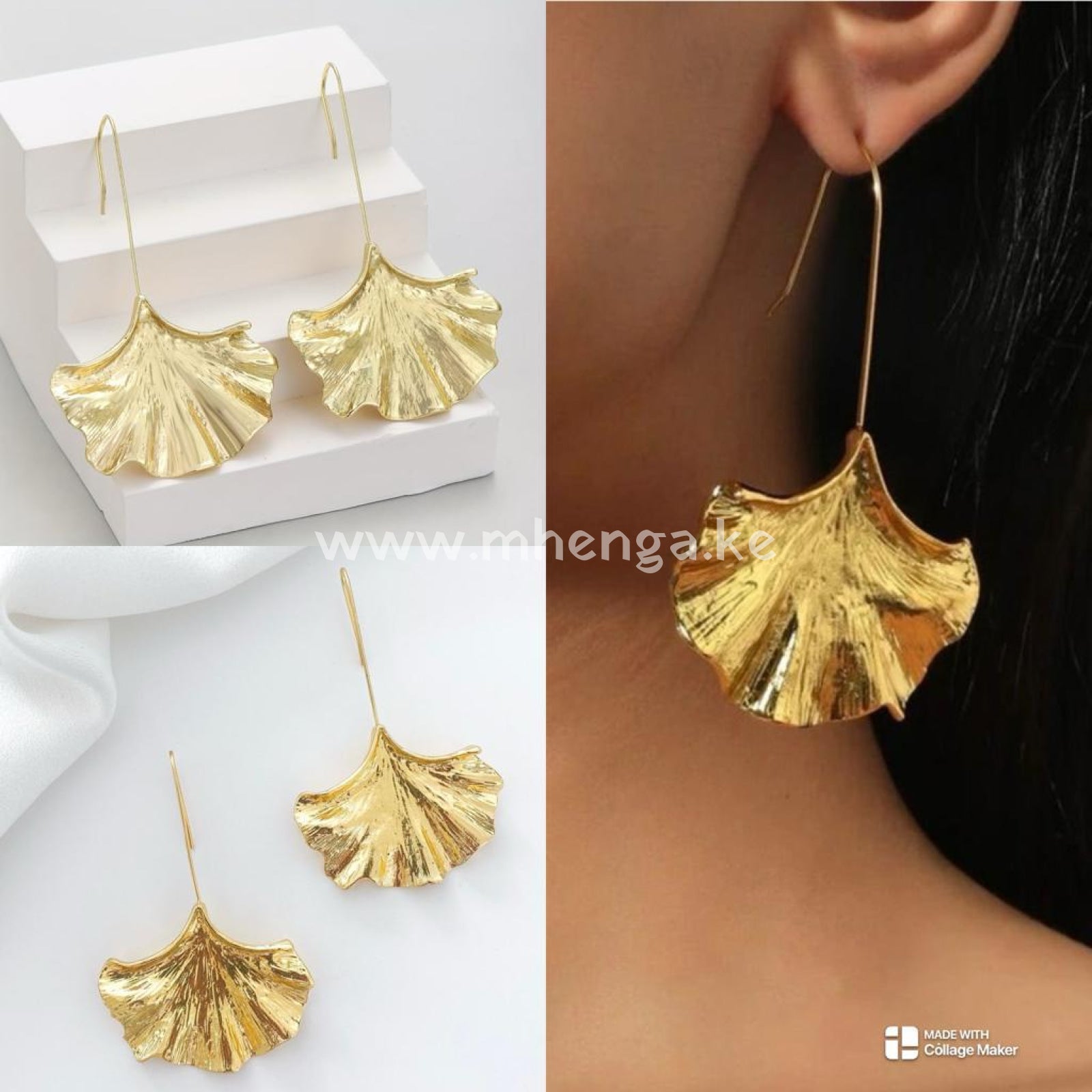 Earring Gold Drip Leaf