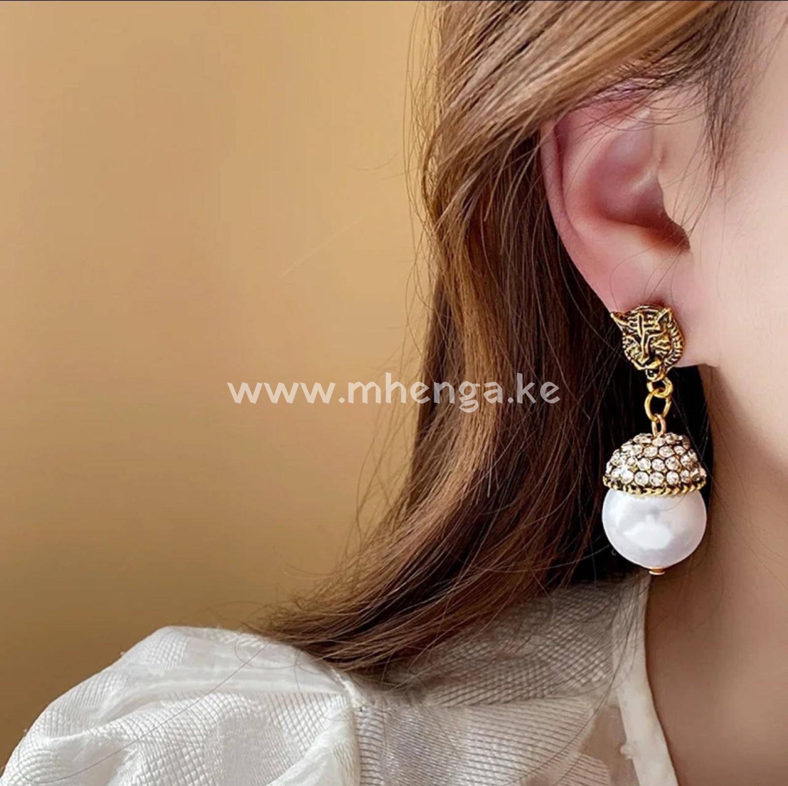 Earring Owl Pearl And Gold