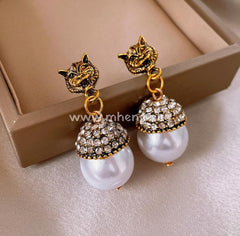 Earring Owl Pearl And Gold