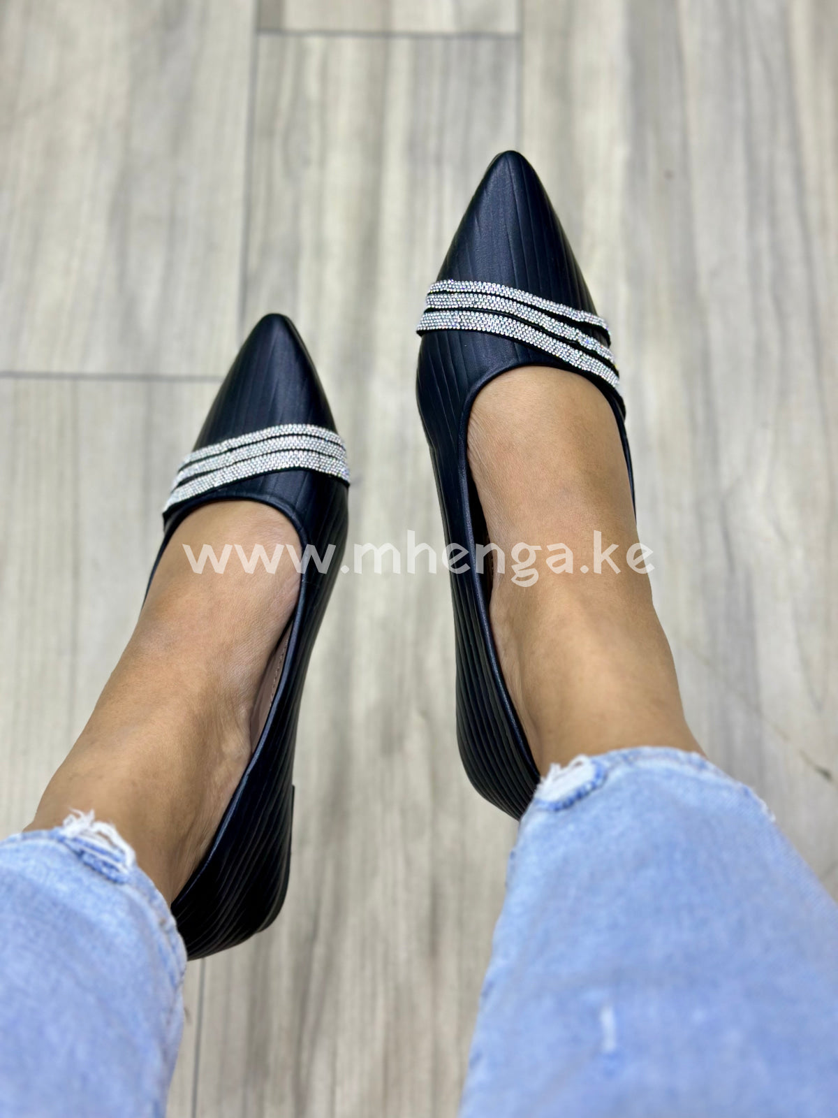 Flats Black Shiny Silver Buckle Line