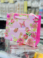 Gift Bag Small Pink Flower Butterfly Glitter
