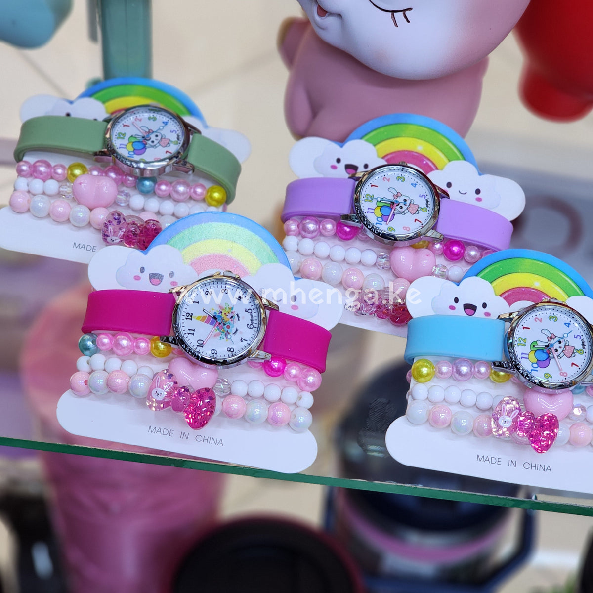 Girls Kids Watch And Bracelet Colored Bunny Bow Cute Heart Love