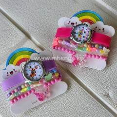 Girls Kids Watch And Bracelet Colored Butterfly Resin