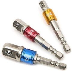 Impact Grade Socket Adapter 3 Pack Set 1/4’’ 3/8’’ And 1/2’’ Drive To Drill Adapater
