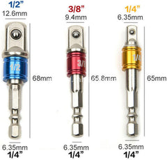 Impact Grade Socket Adapter 3 Pack Set 1/4’’ 3/8’’ And 1/2’’ Drive To Drill Adapater