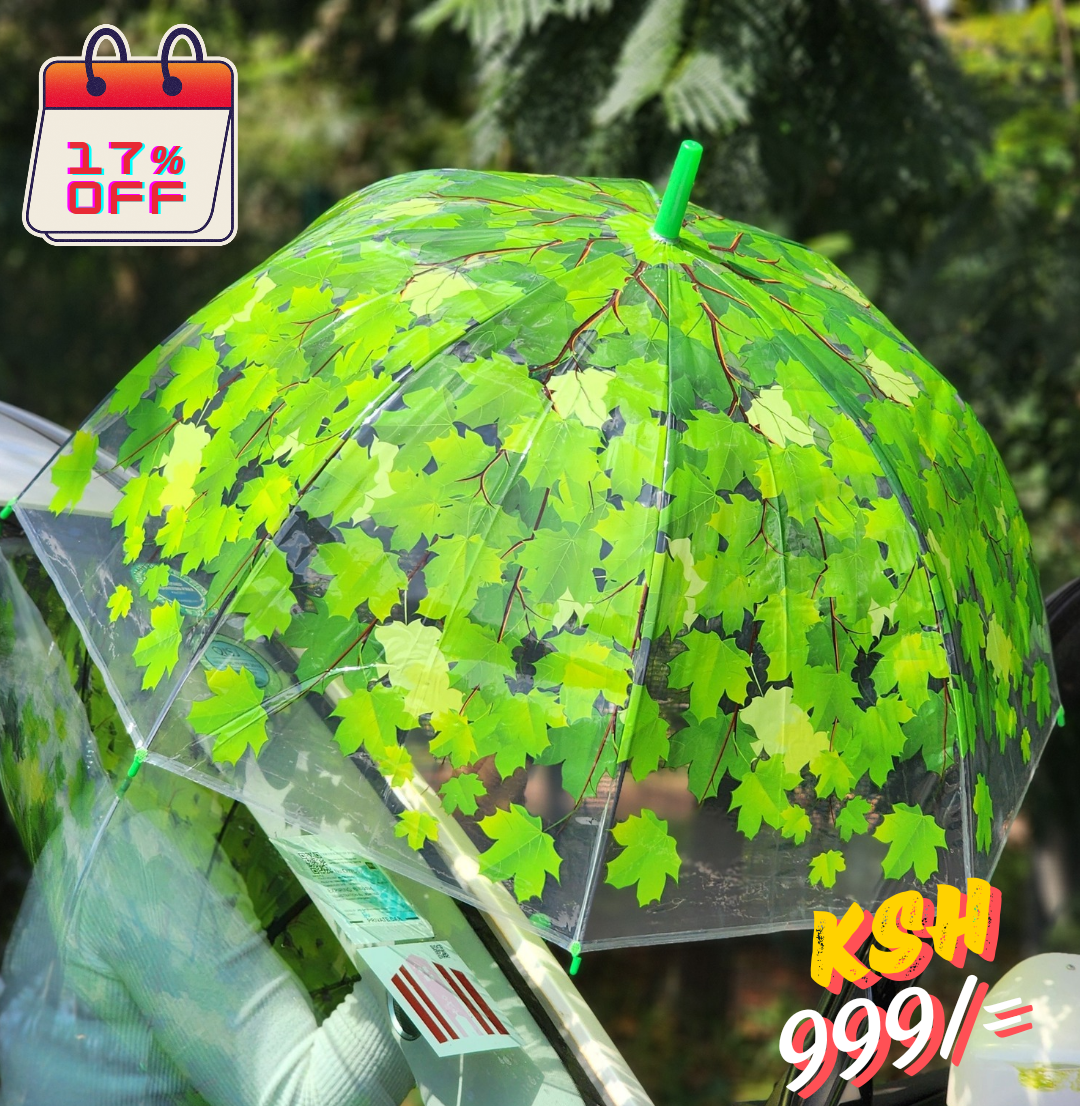 Clear umbrella with leaves