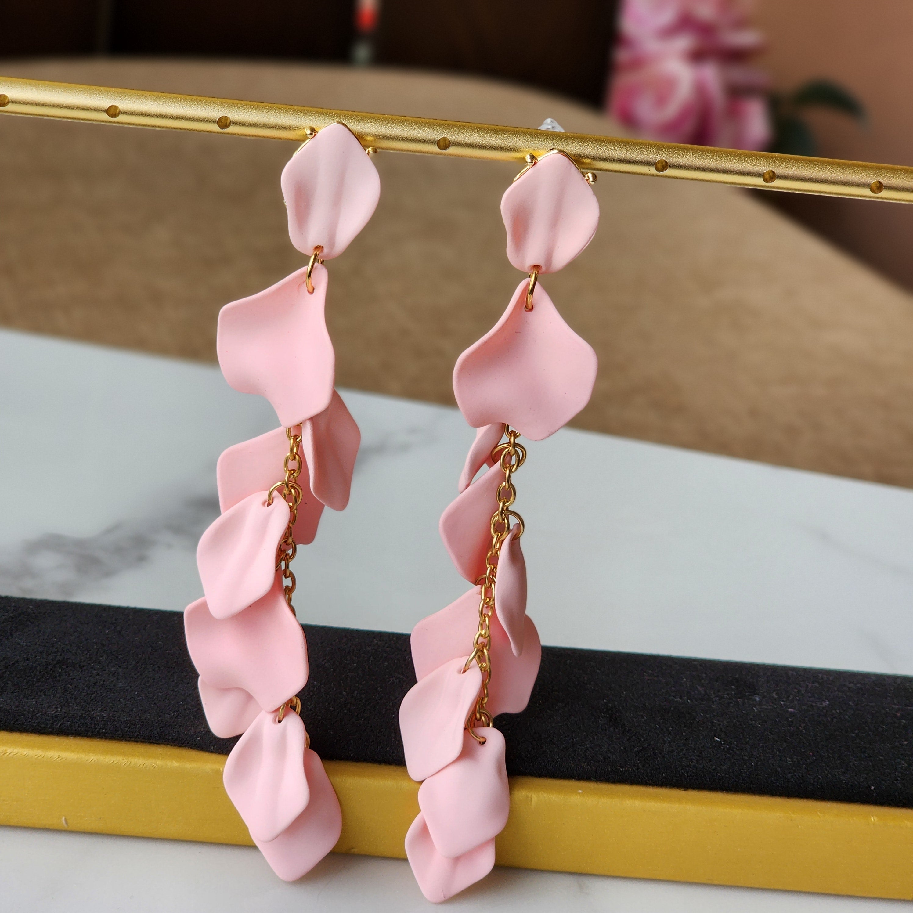 Just Follow Long Acrylic Rose Petal Earrings Dangle Exaggerated Flower Earrings Drop Statement Floral Tassel Earrings for Women and Girls