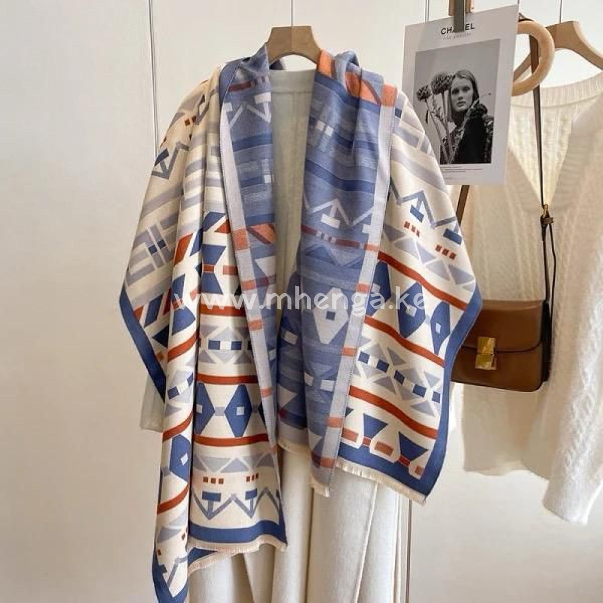 Silk Scarf Blue And White Cashmere