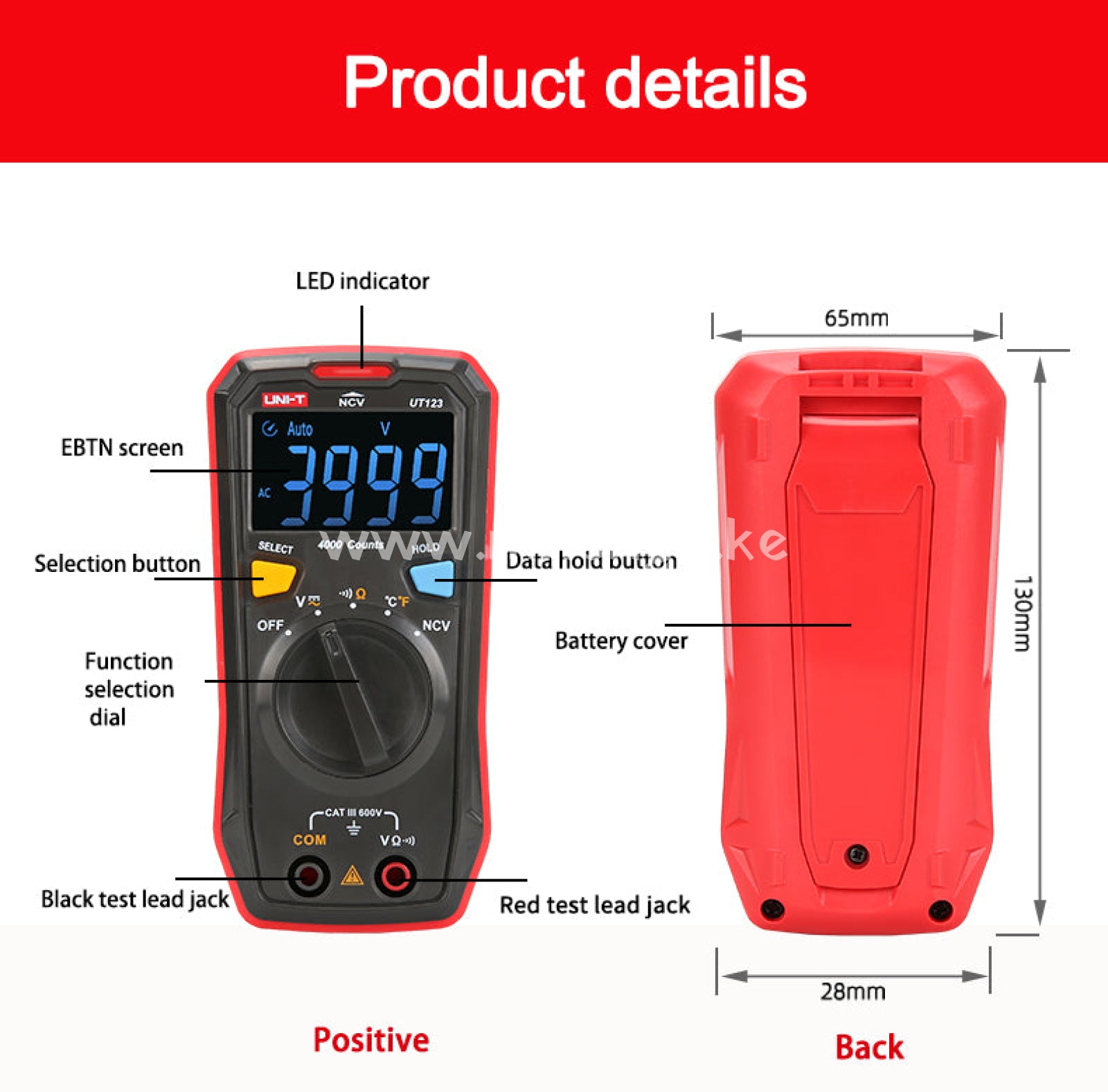 Uni-T Auto Ranging Digital Multimeter Ut123 Home Measuring Tools 4000 Counts Volt Meter For Ac/Dc