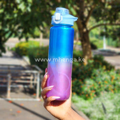 Water Bottle With Time Marker - Insulated Measured Tracker Screen Bpa Free Gym Locking Flip Top Lid