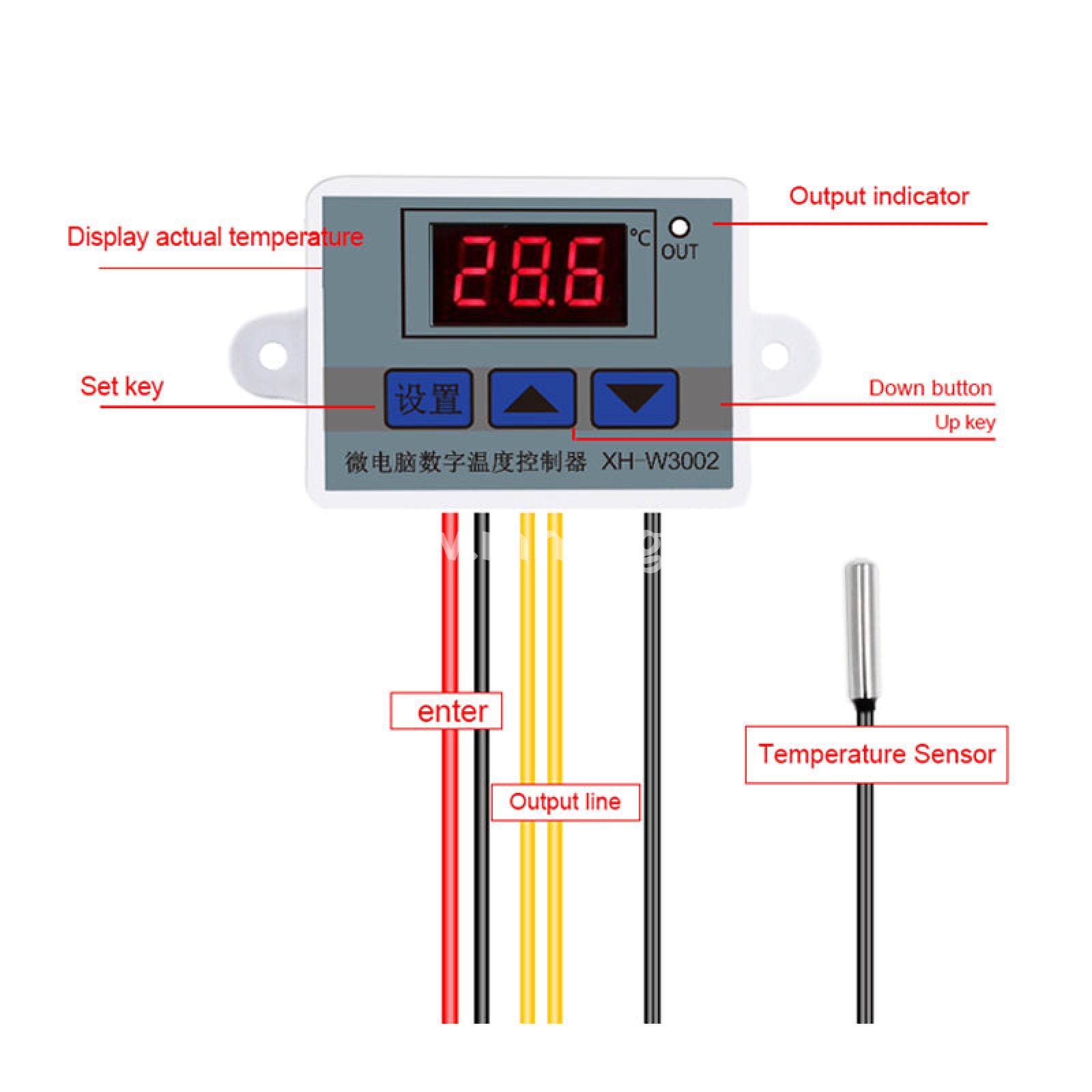 Xh-W3002 Dc 24V 10A Microcomputer Digital Temperature Controller Display Thermostat Control Switch