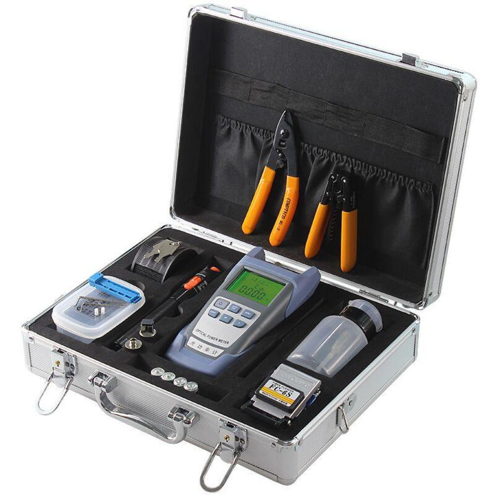 Fiber Optic FTTH Tool Kit with FC-6S Fiber Cleaver and Optical Power Meter 10km Visual Fault Locator wire stripper, Fiber Toolkit