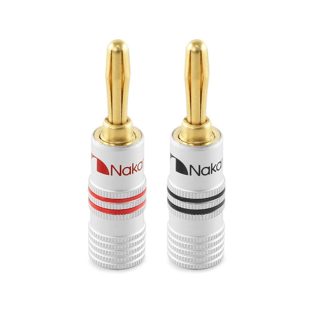 Nakamichi Excel Series 24k Gold Plated Banana Plug 8 AWG - 16 AWG Gauge Size 4mm for Speakers Amplifier Hi-Fi AV Receiver Stereo Home Theatre Radio Audio Wire Cable Screw Connector 2 Pcs (1-Pair)