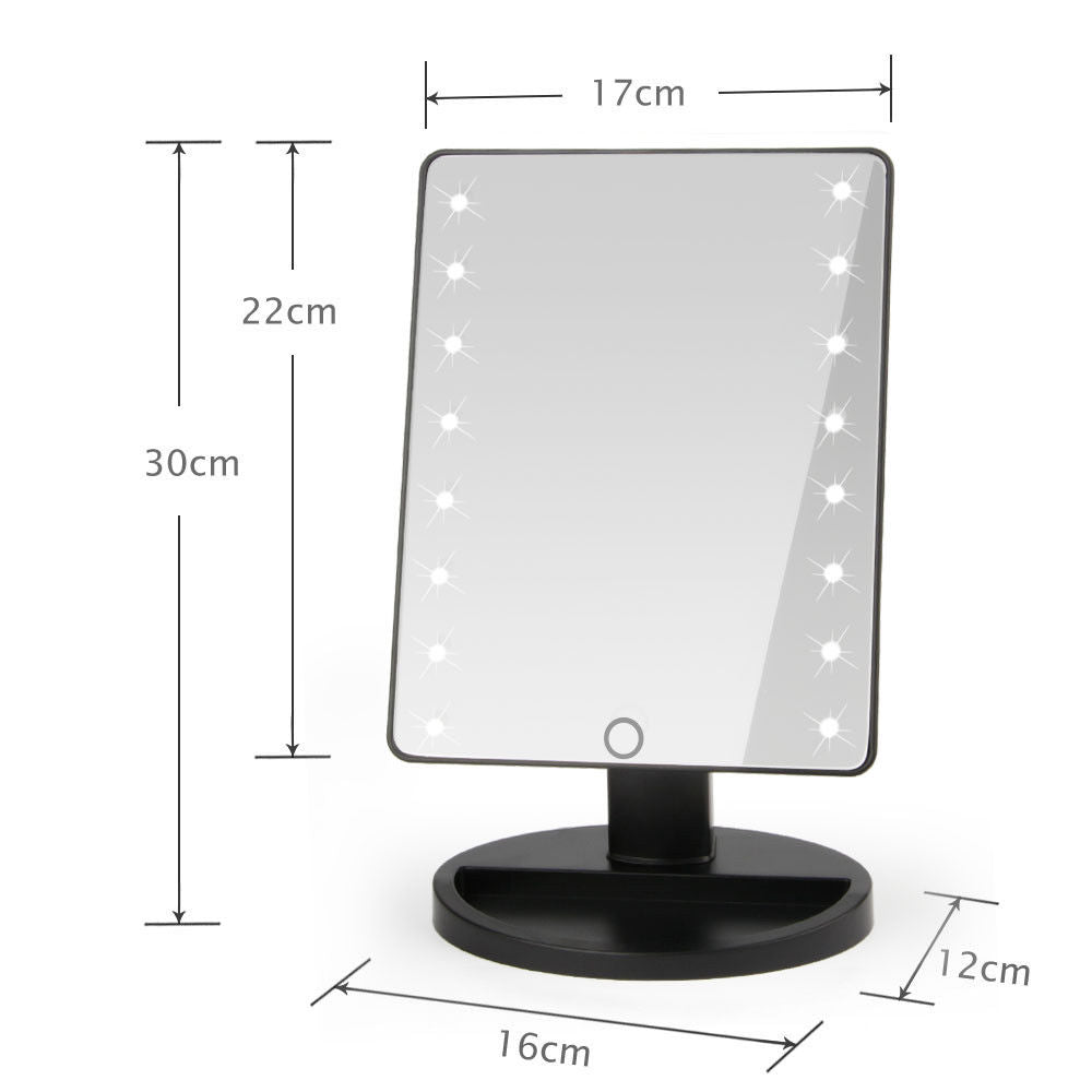 Lighted Vanity Makeup Mirror with 16 Led Lights 180 Degree Free Rotation Touch Screen Adjusted Brightness Battery Bathroom Beauty Mirror